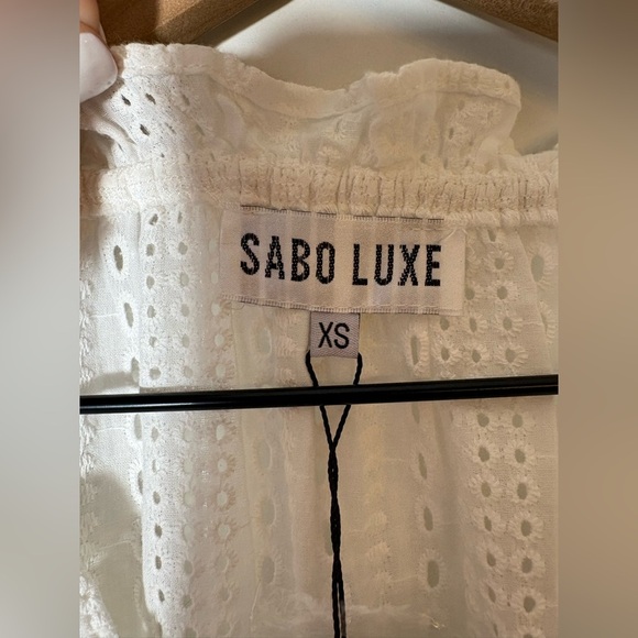 NWT Sabo skirt Sabo Luxe Palace Eyelet Mini Dress - White XS Long Sleeve - Picture 10 of 12